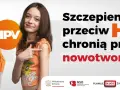 Dwoje dzieci z plastrami po szczepieniu HPV. Napis: "Szczepienia przeciw HPV chronią przed nowotworami".