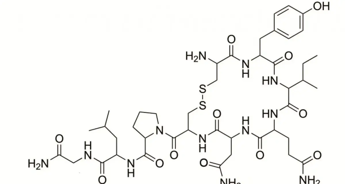 Struktura chemiczna oksytocyny.