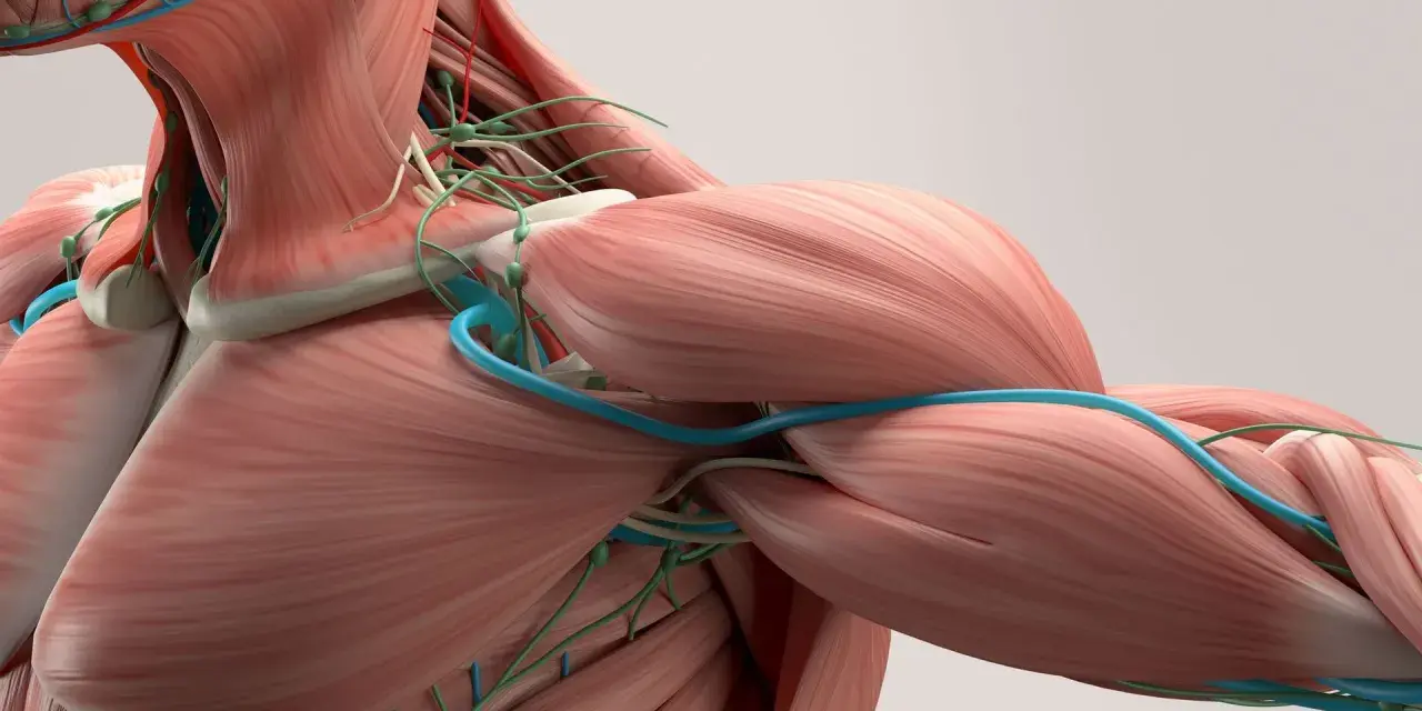 Anatomia mięśni i naczyń krwionośnych szyi i ramienia.